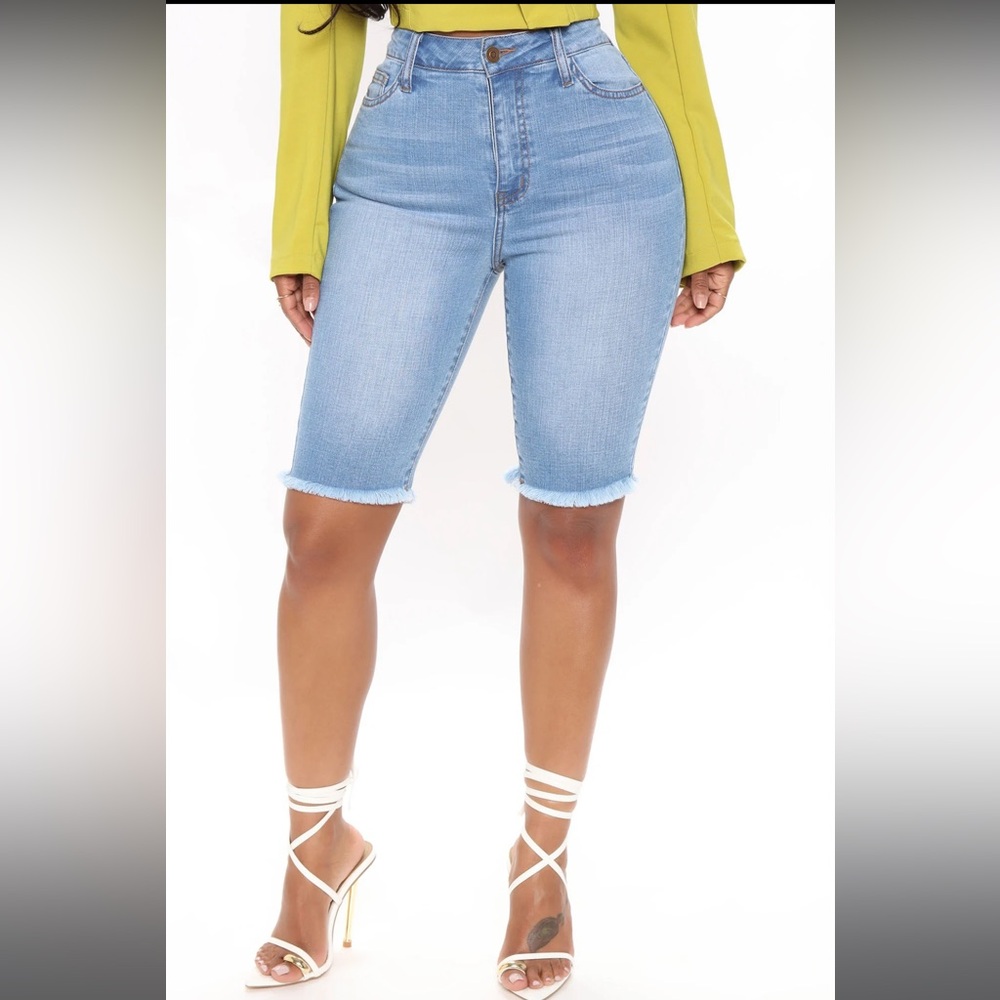 Envy Me Distressed Bermuda Shorts - Medium Blue Wash